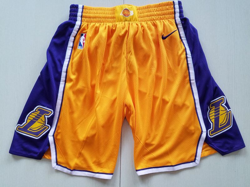 2018 Men NBA Nike Los Angeles Lakers Yellow shorts